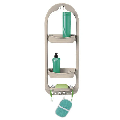 Bathroom Shower Caddy, Plastic 2-Tier with Hooks, Wall Mounted Organizer
