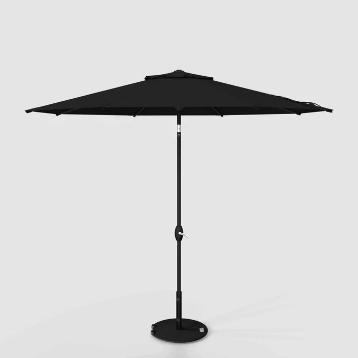 Outdoor Patio Umbrella Black Aluminum with Auto Tilt Crank, Market Umbrella
