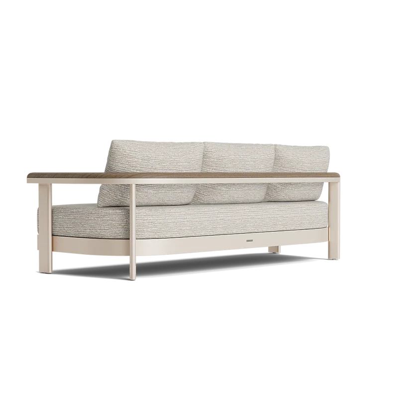 Modern Teak Frame 3-Seater Outdoor Sofa with Beige Cushions, Outdoor Sofa