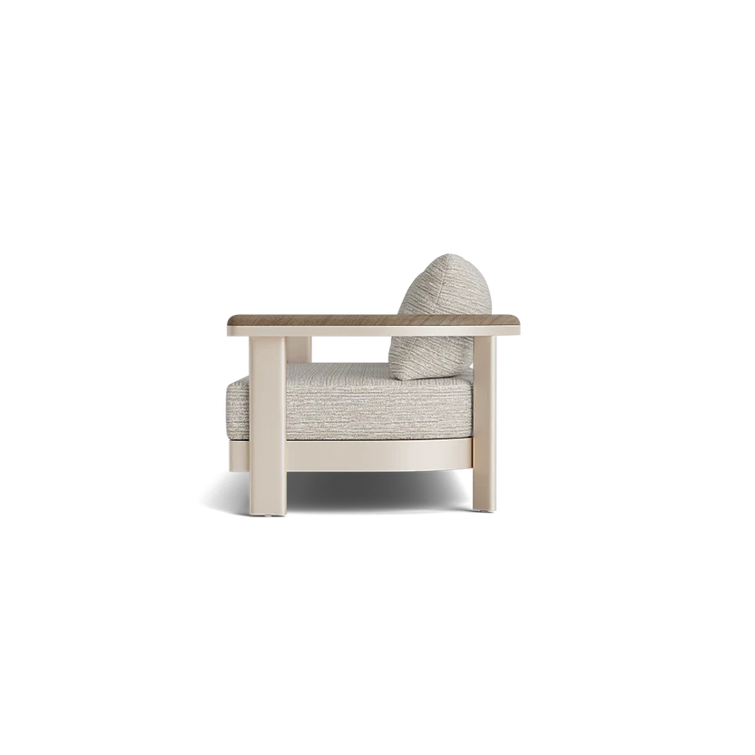 Modern Teak Frame 3-Seater Outdoor Sofa with Beige Cushions, Outdoor Sofa