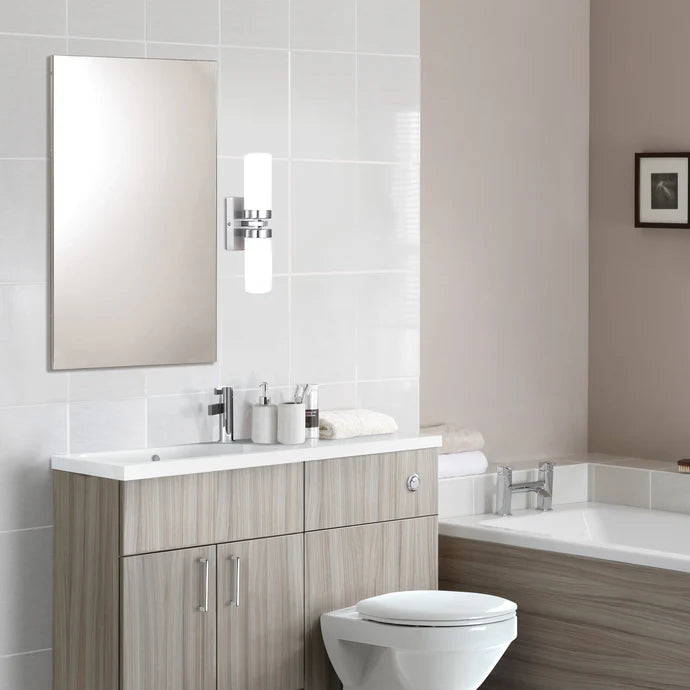Bathroom Light Brushed Nickel Wall Sconce with Frosted Glass Dual E14 Bulbs, Modern Vanity Fixture