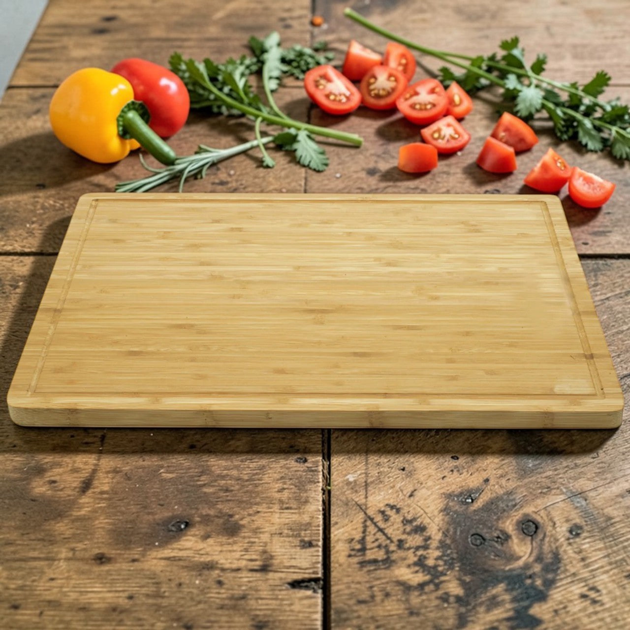 PureCut Kitchen Chopping Board Bamboo Large with Juice Groove, Eco-Friendly Prep Surface