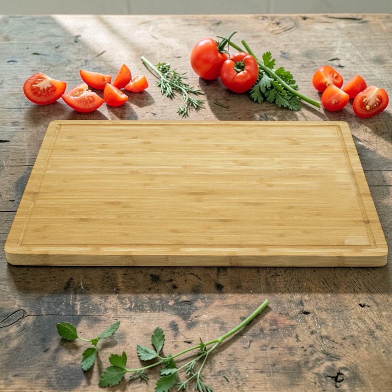 PureCut Kitchen Chopping Board Bamboo Large with Juice Groove, Eco-Friendly Prep Surface