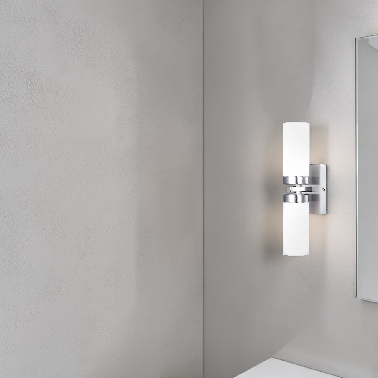 Bathroom Light Brushed Nickel Wall Sconce with Frosted Glass Dual E14 Bulbs, Modern Vanity Fixture