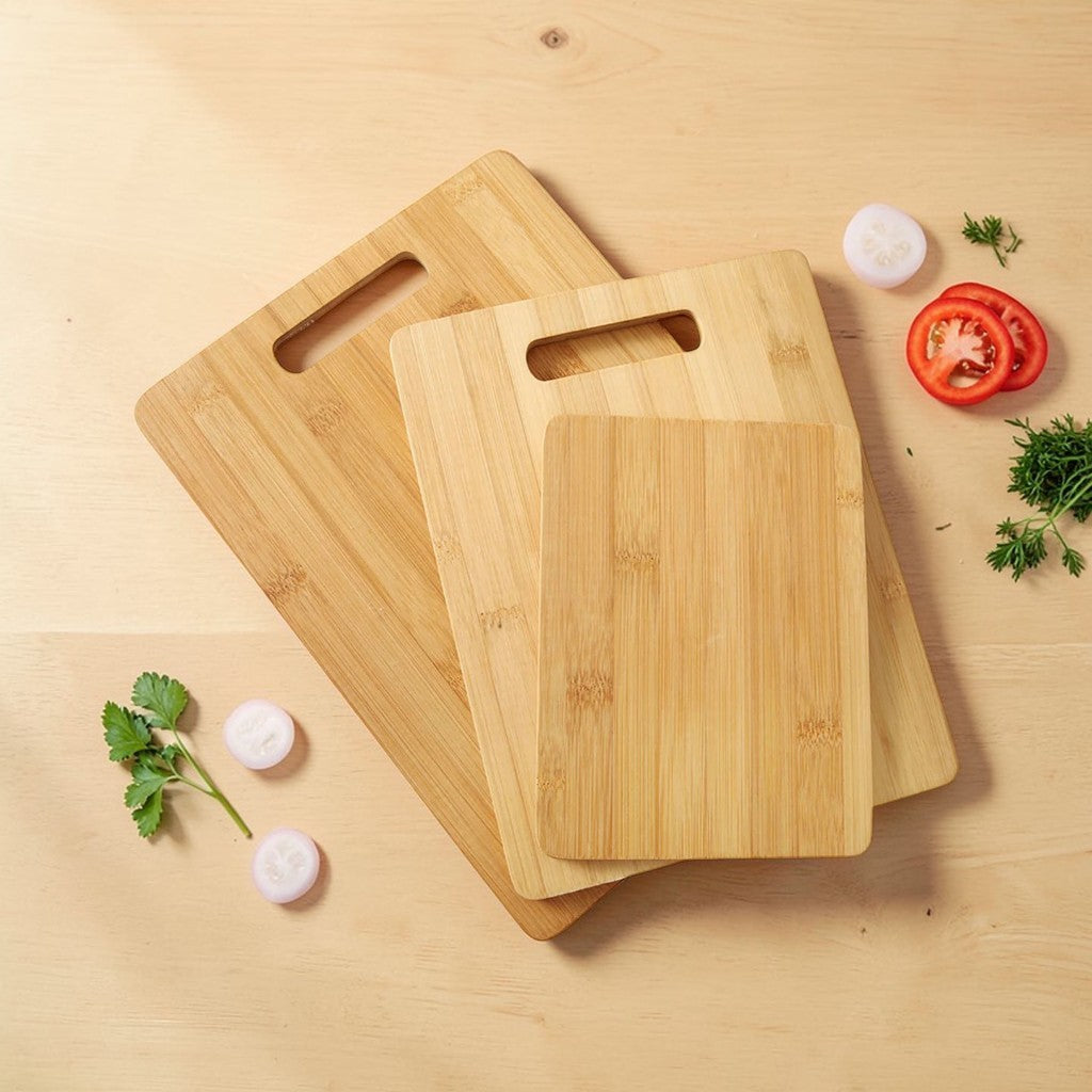 NatureSlice Kitchen Chopping Board Set Bamboo with Built-In Handles 3-Piece Cutting Boards, Eco-Friendly Prep Surface