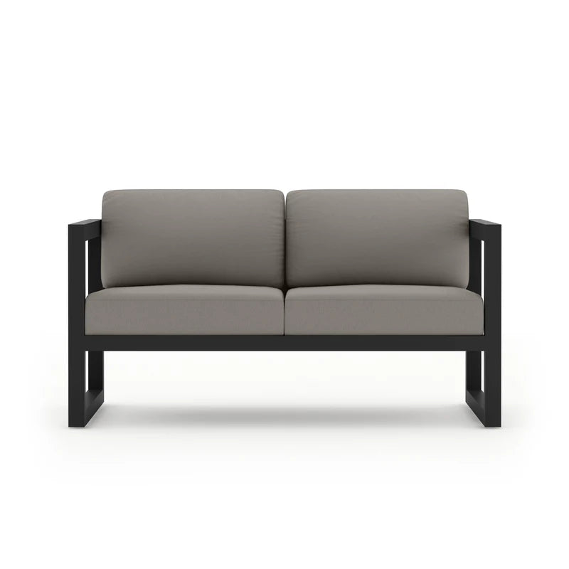 Black Frame Sofa Set with Gray Cushions 5 Piece with Coffee Table, Modern Patio Outdoor Sofa