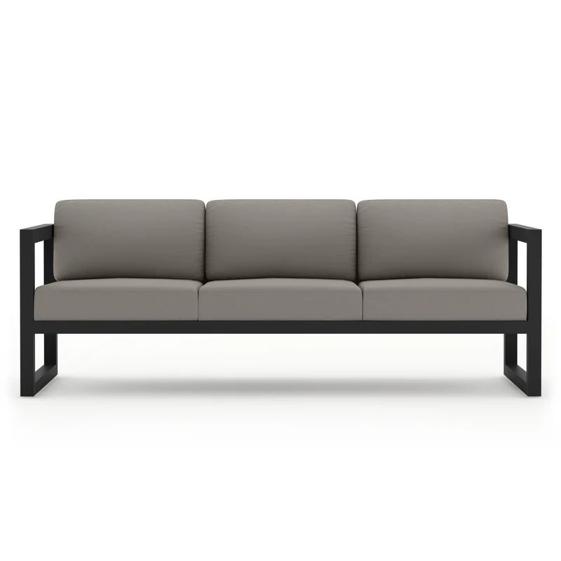 Black Frame Sofa Set with Gray Cushions 5 Piece with Coffee Table, Modern Patio Outdoor Sofa