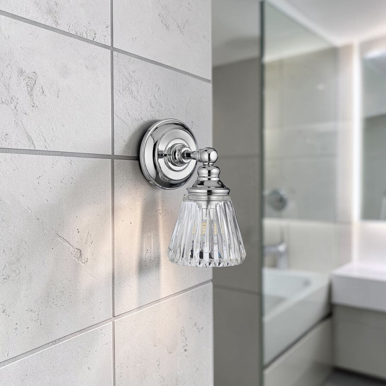 Bathroom Light Polished Chrome Wall Sconce with Cut Glass Shade G9 LED, Modern Vanity Fixture