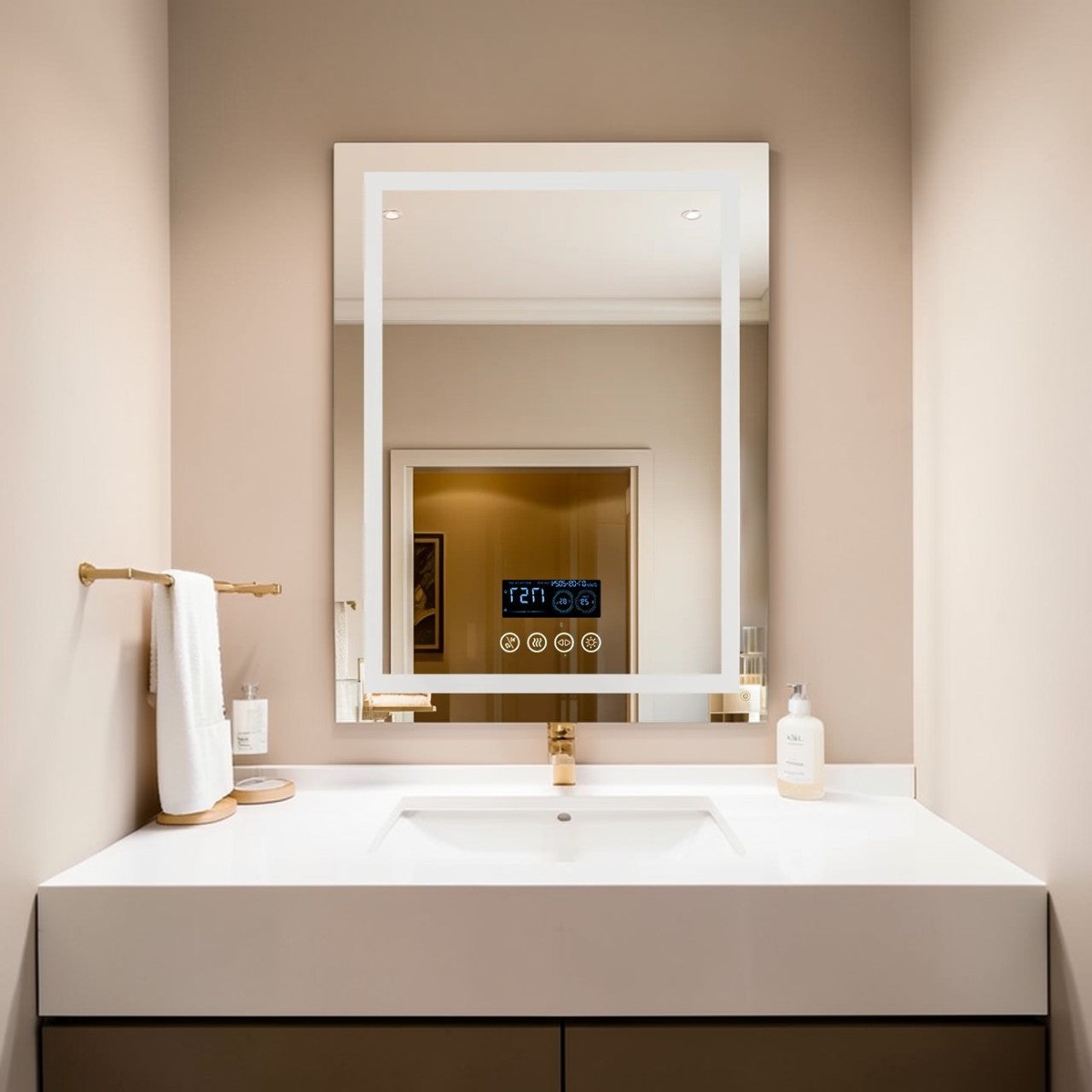 Bathroom Mirror LED Rectangular with Bluetooth Speaker, Anti-Fog Smart Vanity Mirror with 3 Light Modes