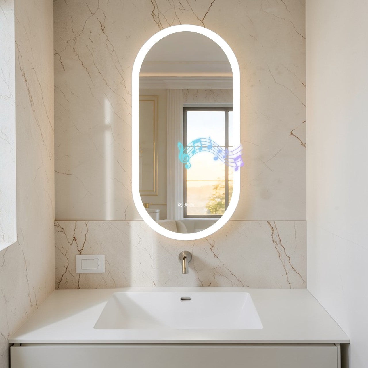 Bathroom Mirror Oval LED with Bluetooth Speaker Anti-Fog Dimmable Vanity Mirror, Modern Wall Mounted