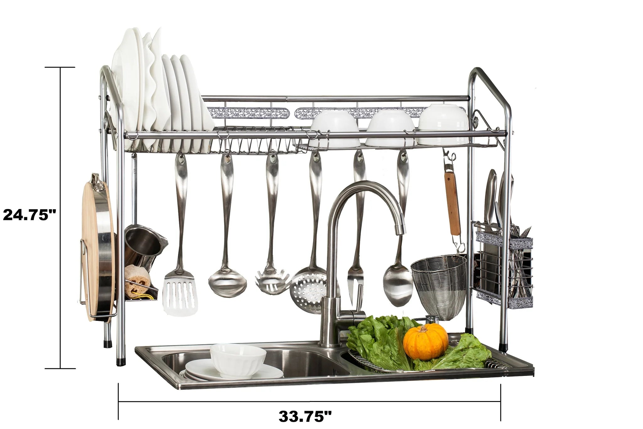 Over Sink Nano-Coated Steel Dishrack with Utensil Holders & Hooks, Multi-Function Organizer