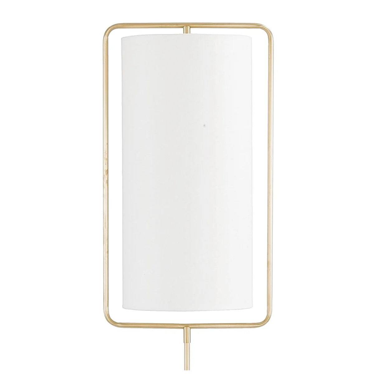 Brass Floor Lamp, Steel Frame with White Fabric Shade, Modern Rectangular Standing Lamp