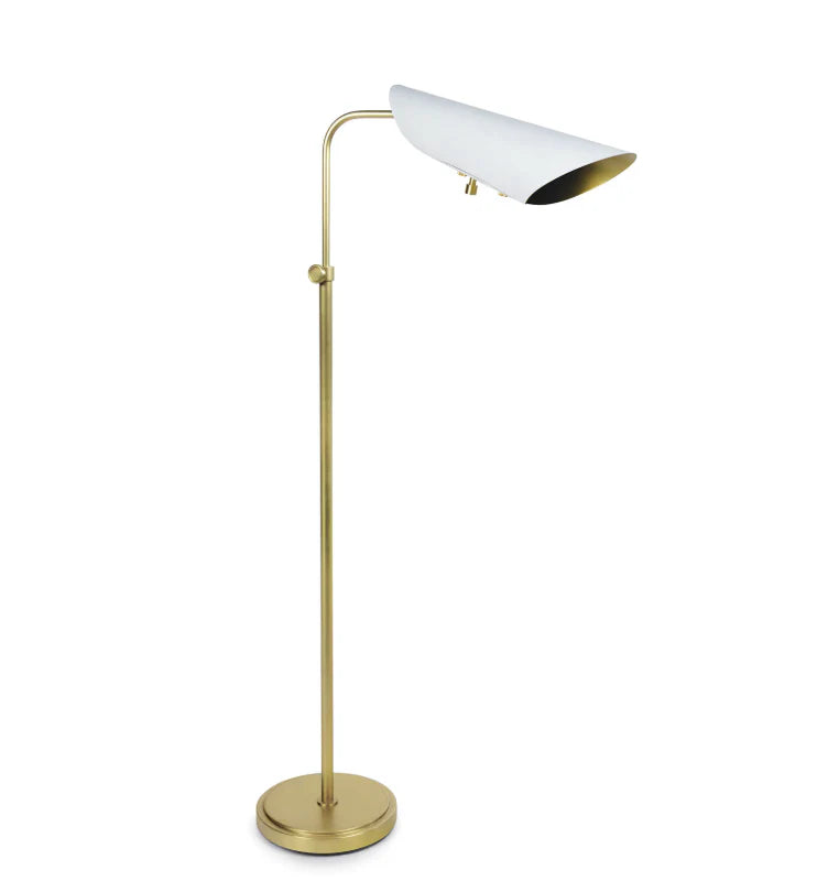 Living Room Floor Lamp, Brass Metal Adjustable Arm with Black or White Shade, Modern Mid-Century Standing Lamp