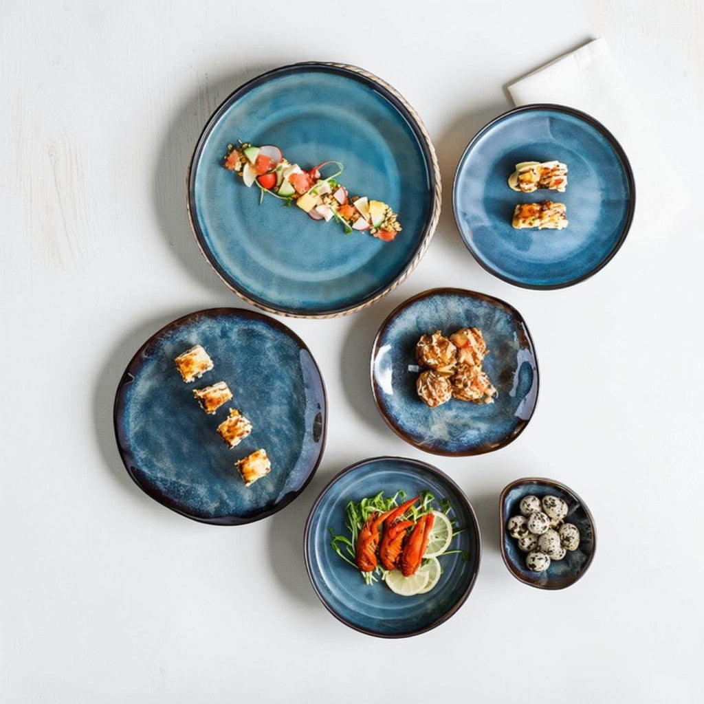 OceanGlaze Dinnerware Set Blue Porcelain 36-Piece Service for 6, Modern Kitchen Tableware Collection