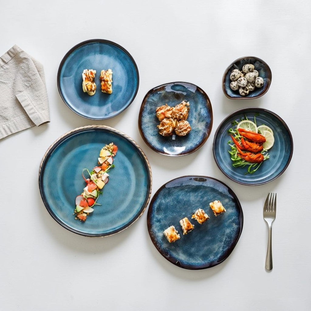 OceanGlaze Dinnerware Set Blue Porcelain 36-Piece Service for 6, Modern Kitchen Tableware Collection