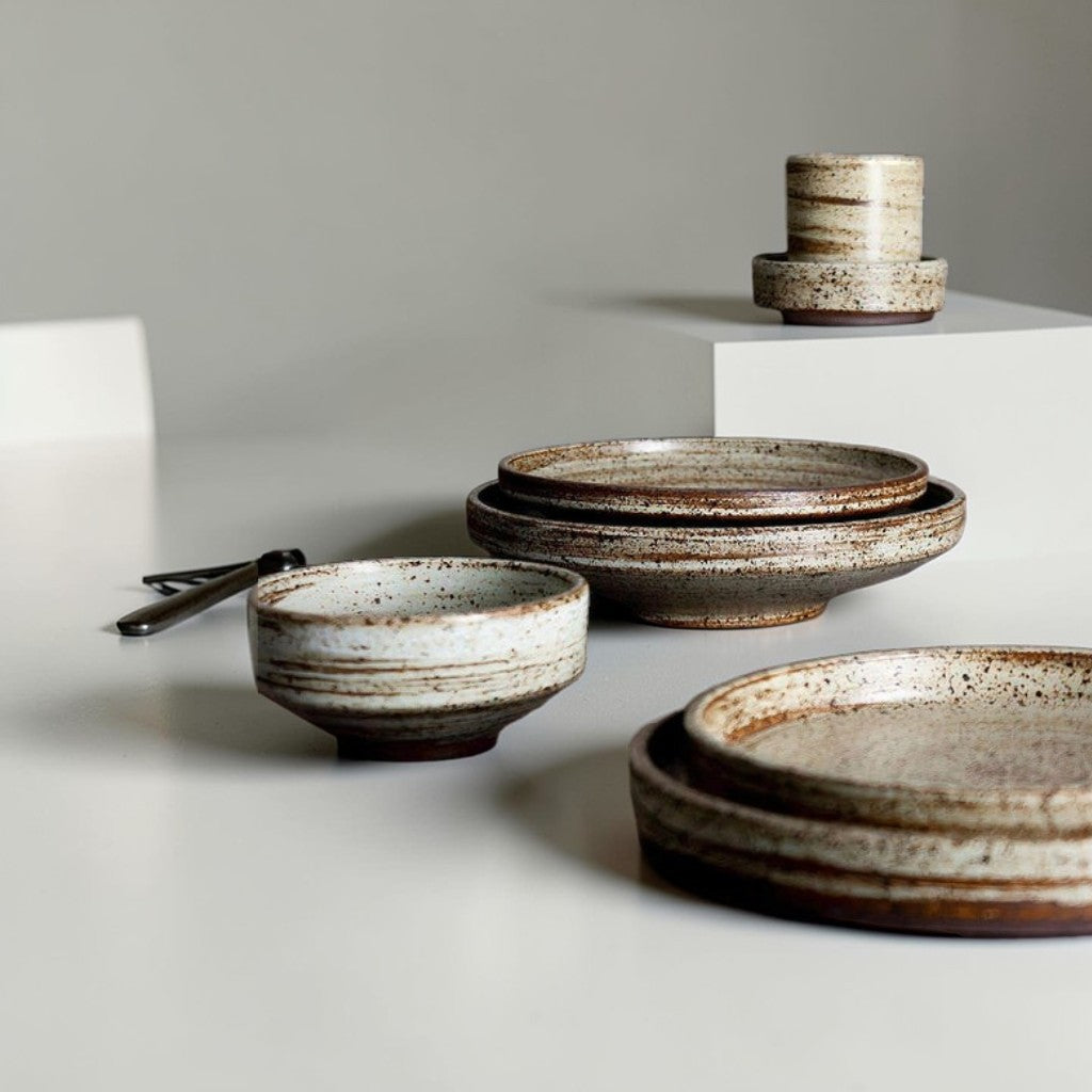 RusticSage Dinnerware Set Beige Stoneware 32-Piece Service for 4, Artisan Kitchen Tableware Collection