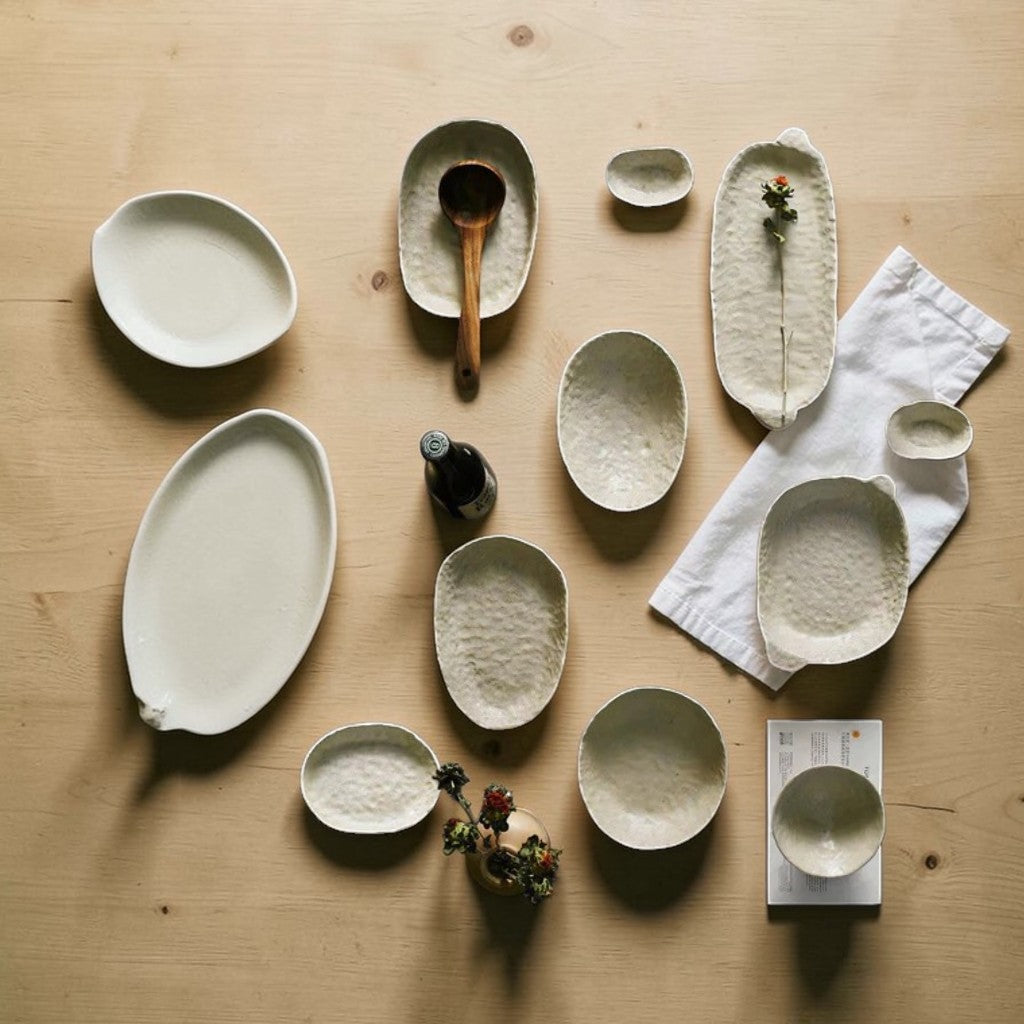 PureForm Kitchen Tableware Set White Textured Ceramic Service for 6, Modern Minimalist Dining Collection