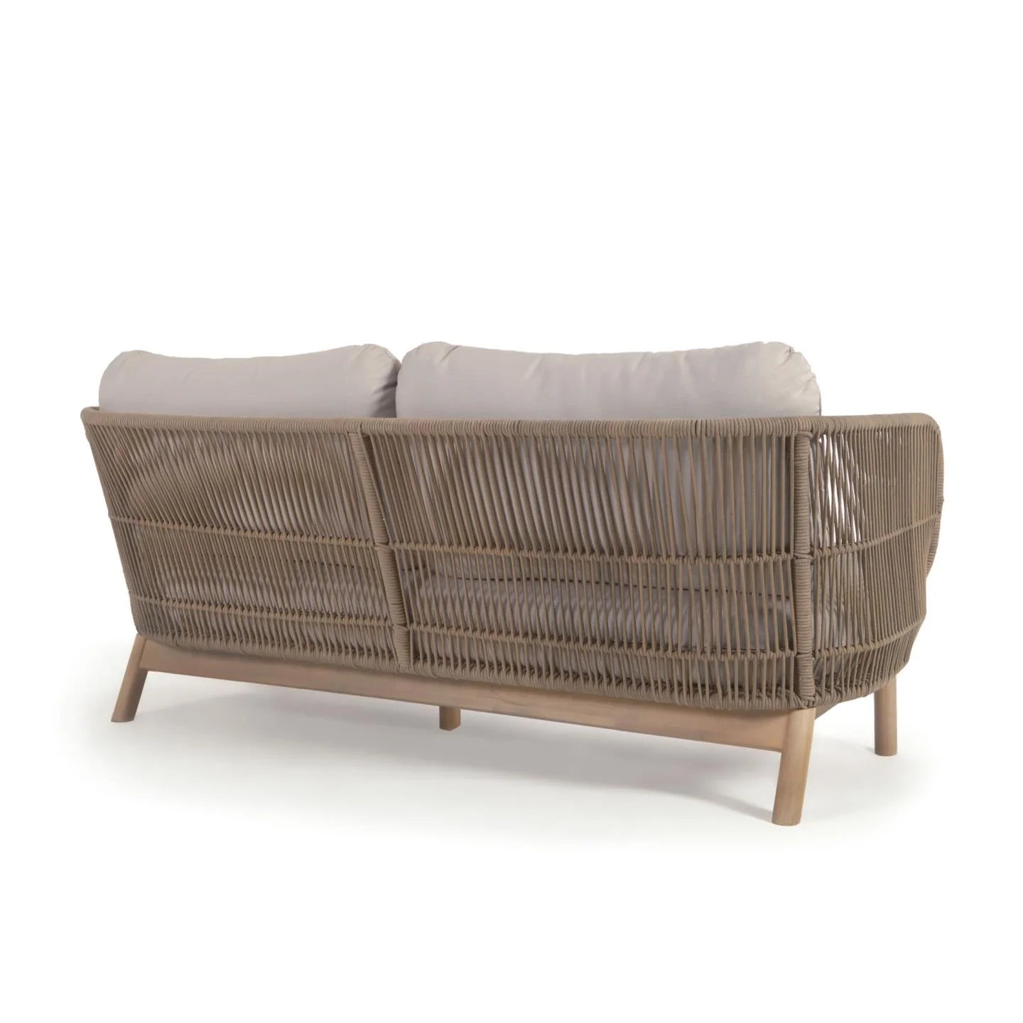 Beige Rope & Acacia Wood 3-Seater Sofa, Outdoor Lounge Couch