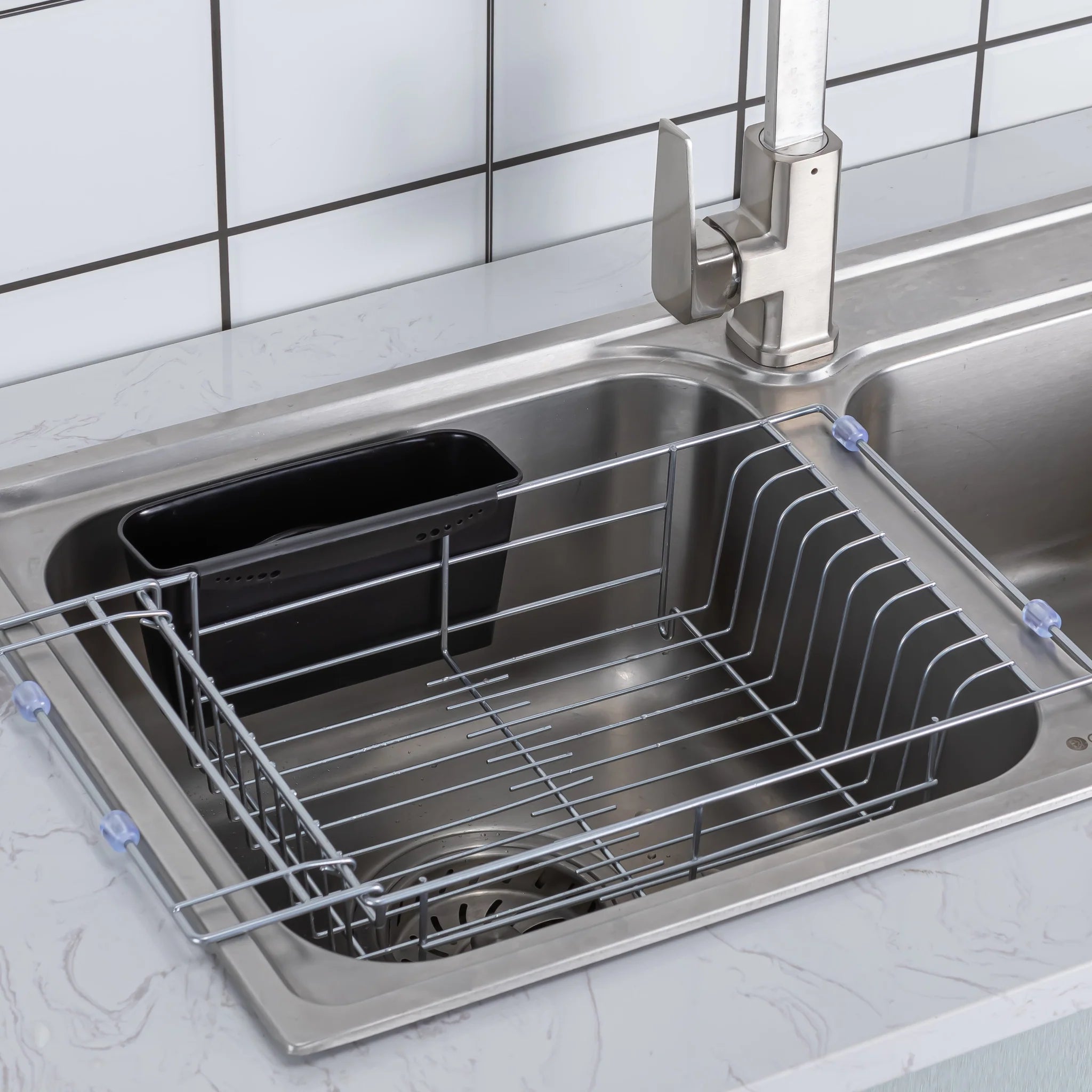 Kitchen Dishrack, Expandable 304 Stainless Steel Over-Sink Drainer, Adjustable Space-Saving Organizer
