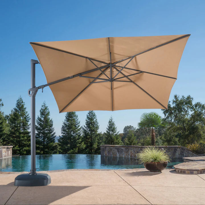 Square Patio Umbrella Cantilever, 10ft Gray Aluminum with 360° Rotation & Tilt, Premium Offset Umbrella