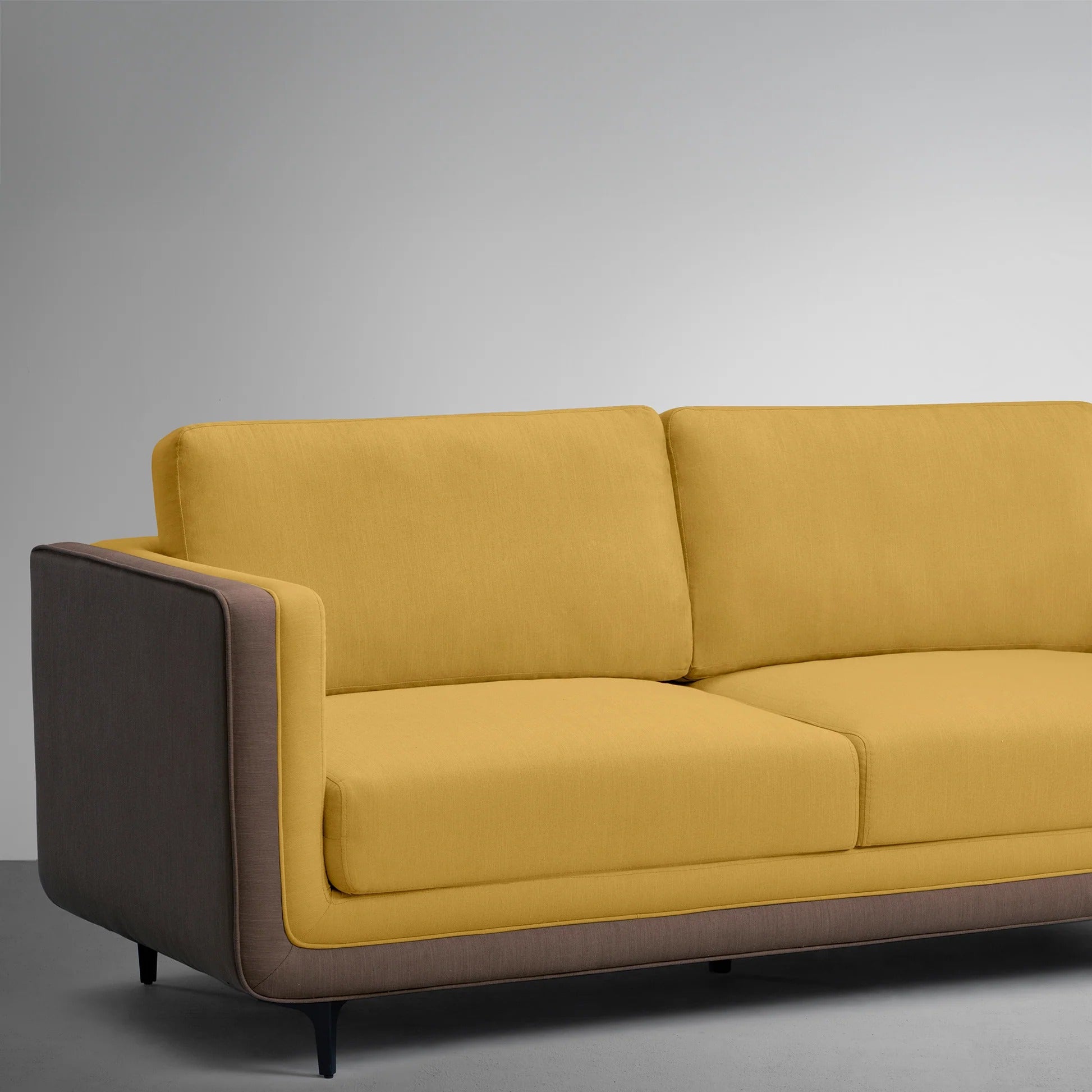 Lemon Zing Sofa, Yellow Fabric 3-Seater with Modern Track Arms & Plush Cushions, Contemporary Couch