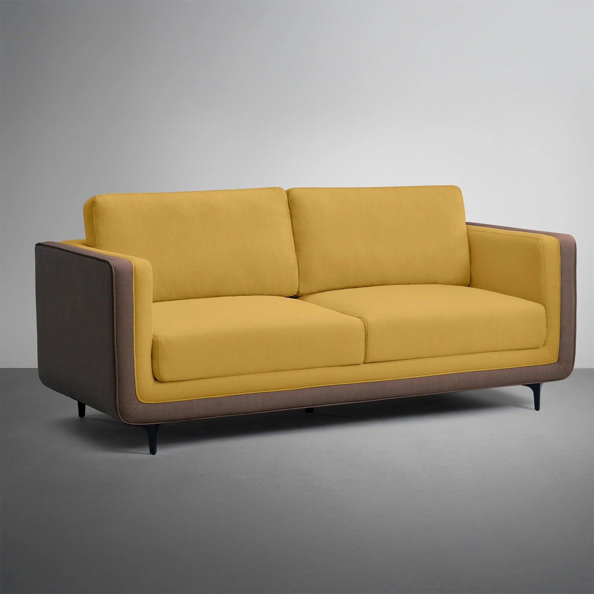 Lemon Zing Sofa, Yellow Fabric 3-Seater with Modern Track Arms & Plush Cushions, Contemporary Couch