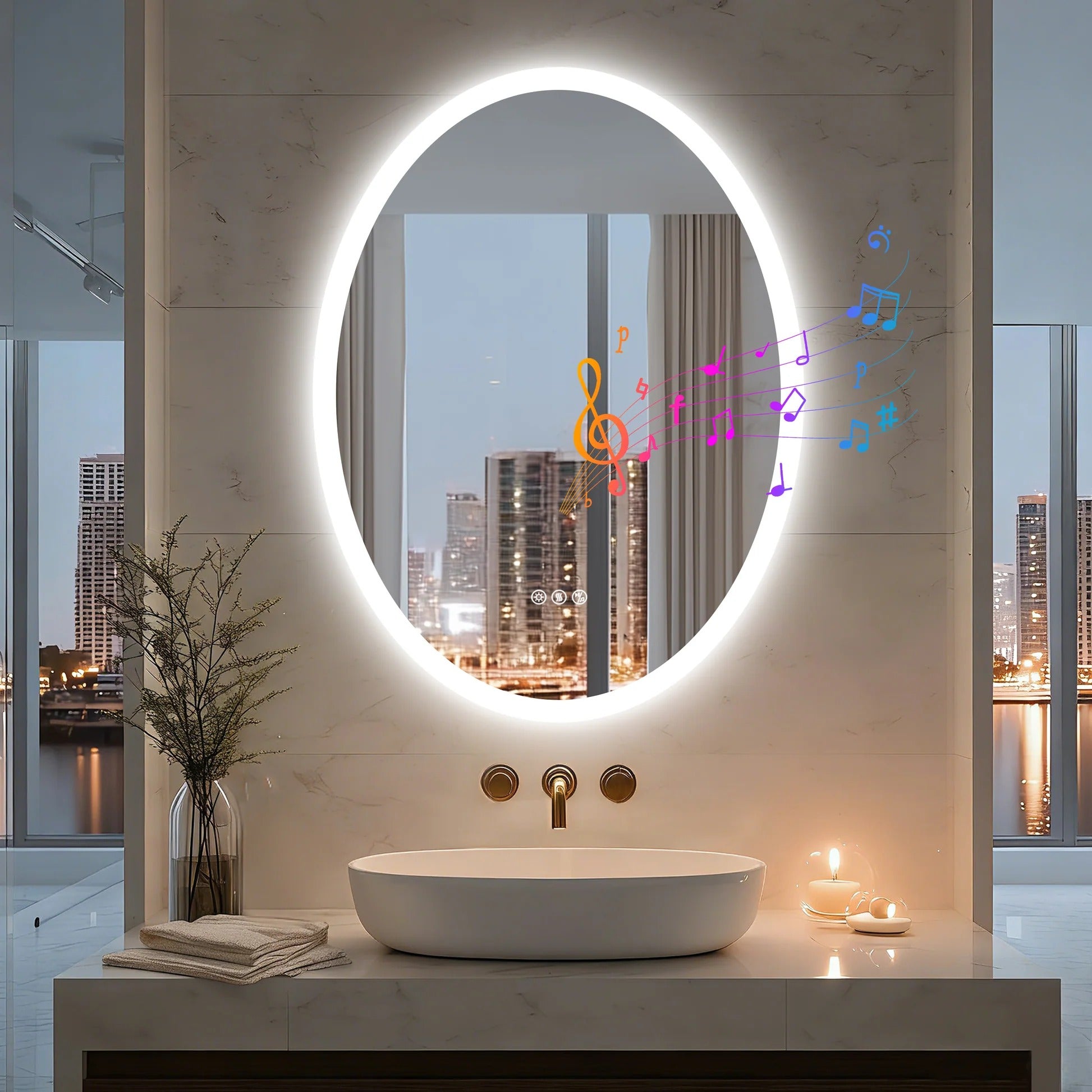 Bathroom Mirror Oval LED with Bluetooth Speaker Anti-Fog Dimmable 23.6"x31.5", Modern Vanity Mirror