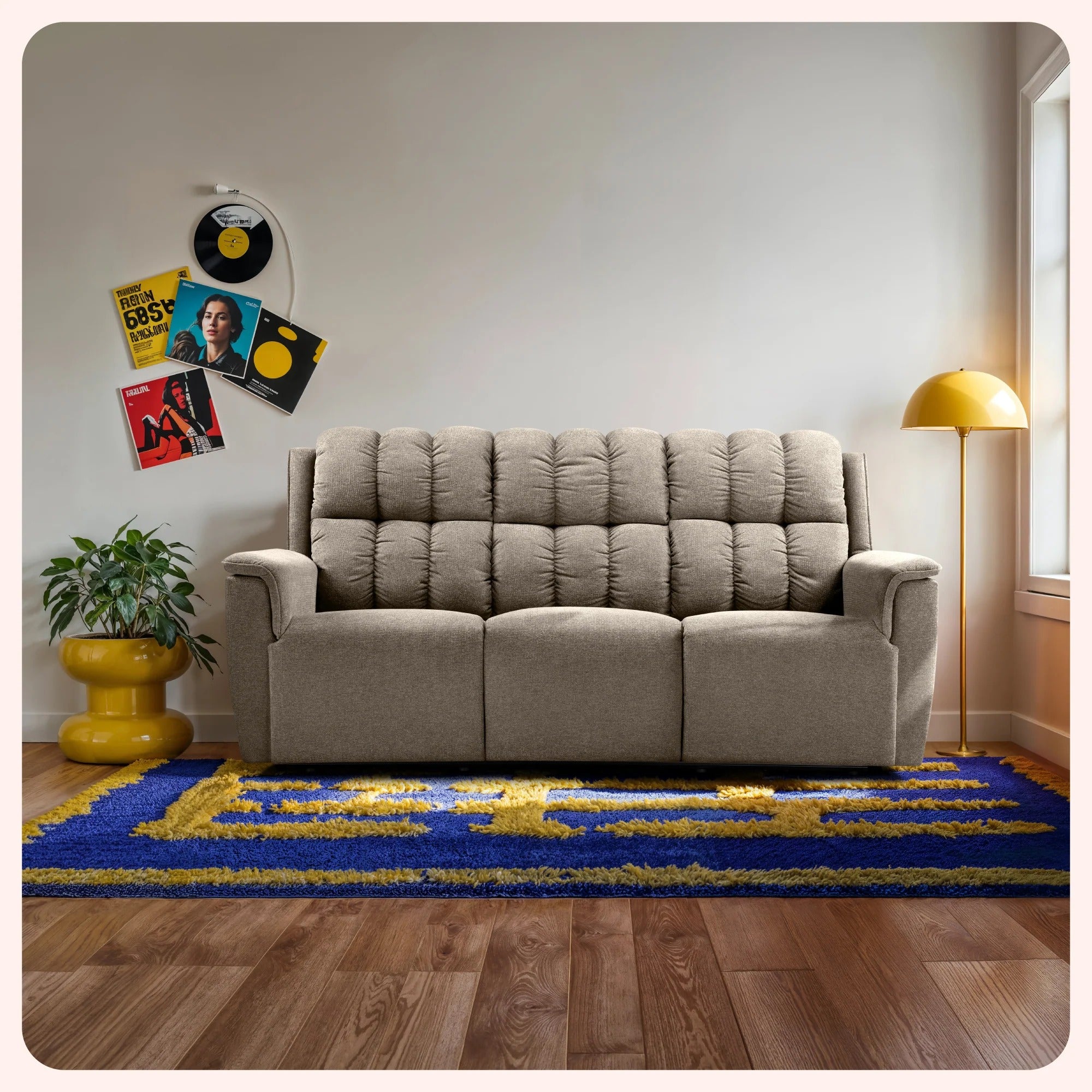 Slate Gray Living Room Sofa, Fabric 3-Seater with Power Recline & USB Ports, Modern Motion Couch