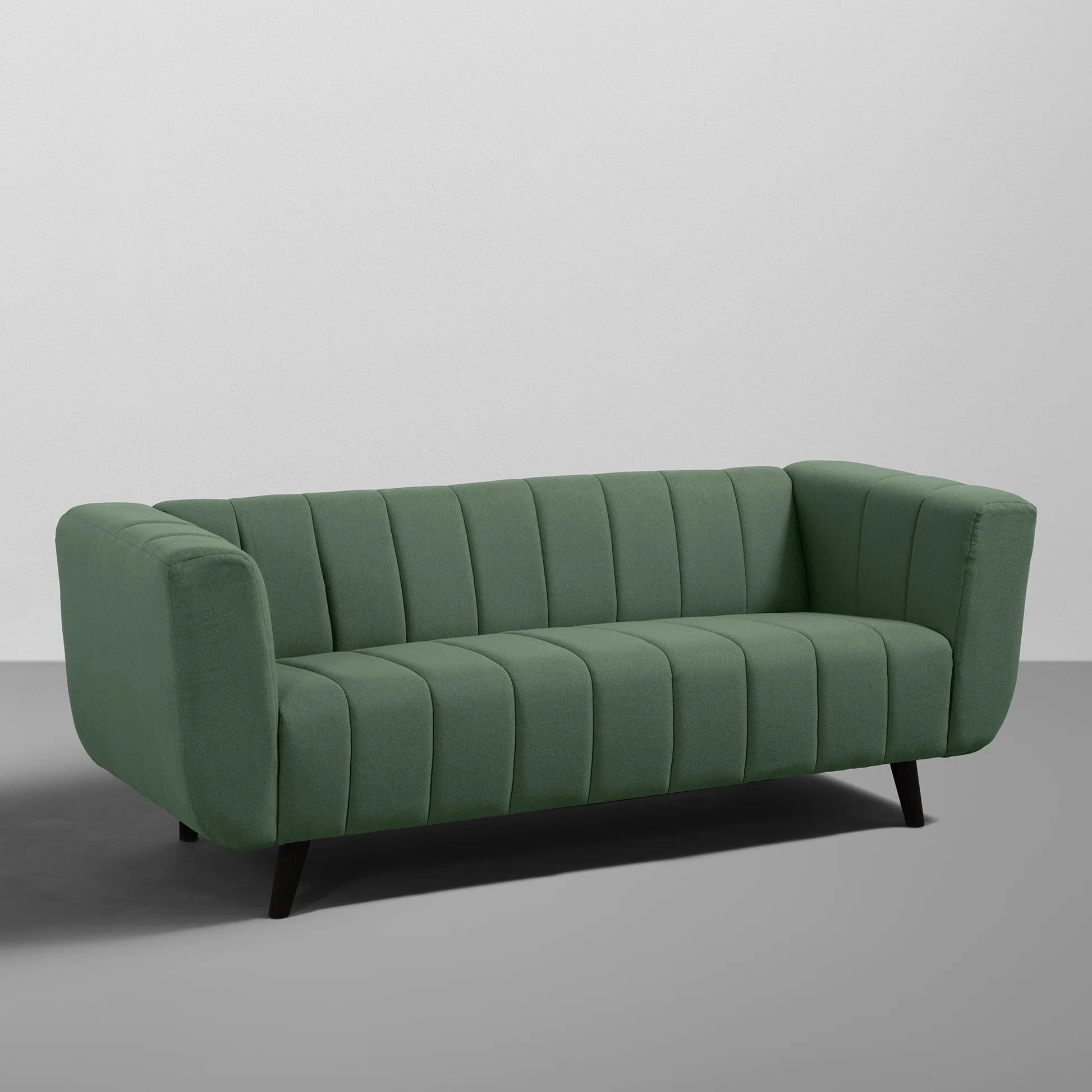 Living Room Sofa Sapling Green Fabric 3-Seater with Channel Tufting & Modern Design, Contemporary Couch