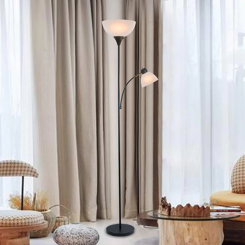 Black Metal Floor Lamp with Dual Lights & Frosted Shade, Modern Torchiere Lamp