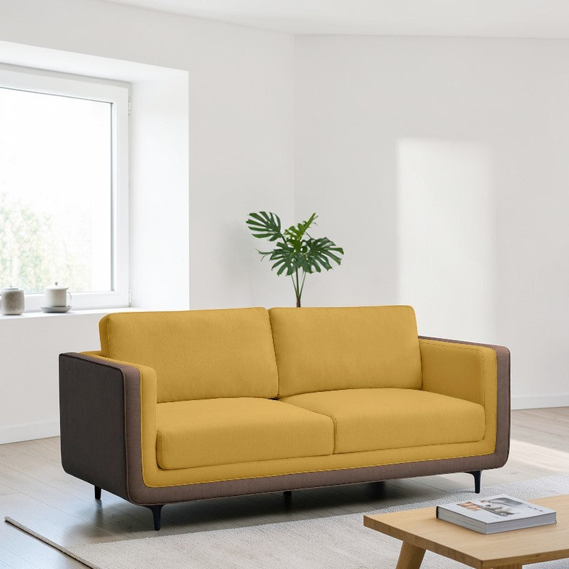 Lemon Zing Sofa, Yellow Fabric 3-Seater with Modern Track Arms & Plush Cushions, Contemporary Couch