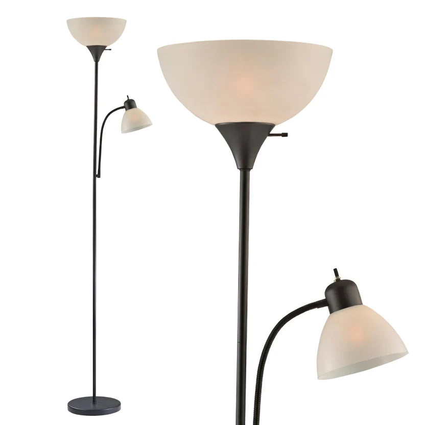Black Metal Floor Lamp with Dual Lights & Frosted Shade, Modern Torchiere Lamp