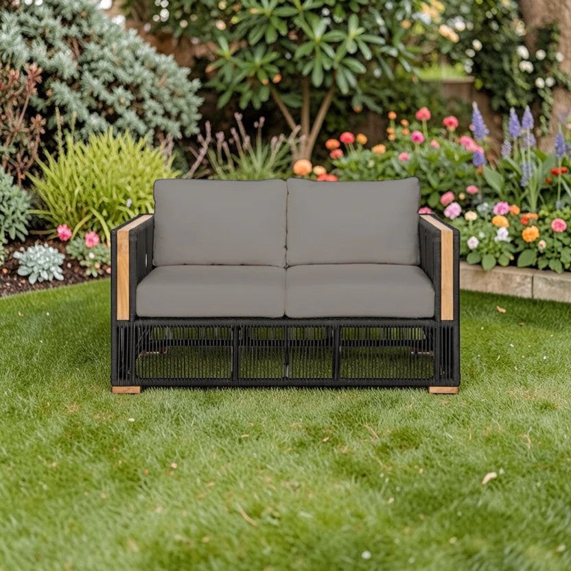 Outdoor Sofa Wicker & Aluminum Frame Gray Cushions 2 Seater, Modern Outdoor Sofa