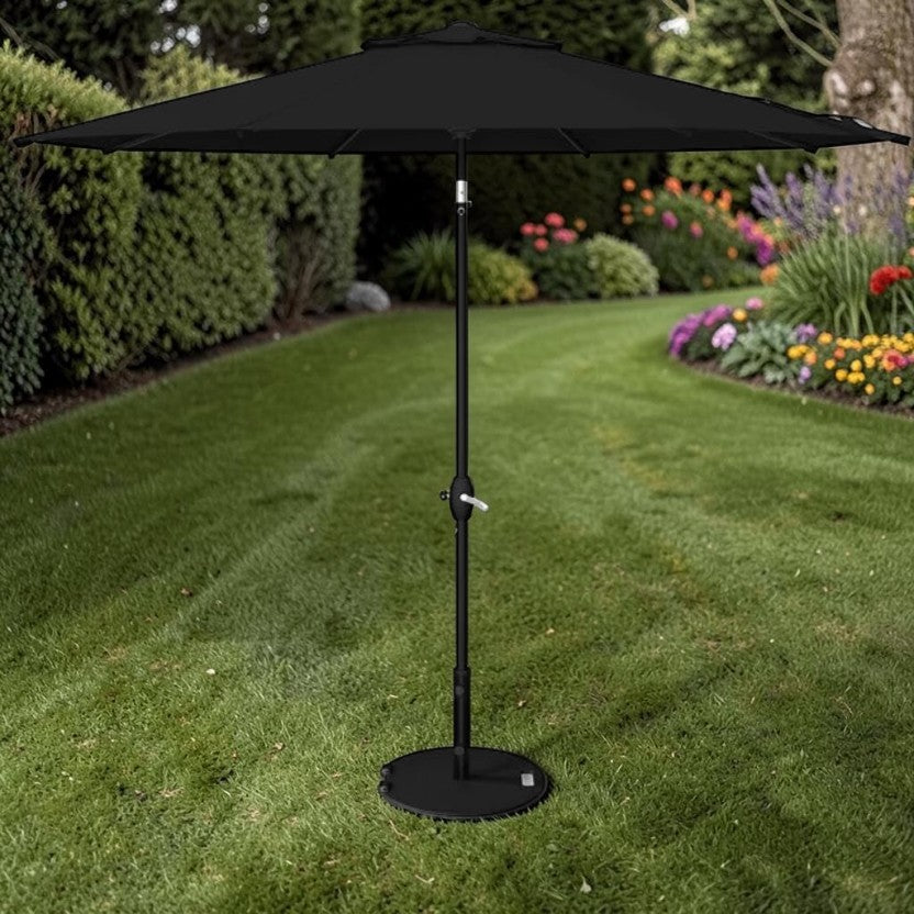Outdoor Patio Umbrella Black Aluminum with Auto Tilt Crank, Market Umbrella