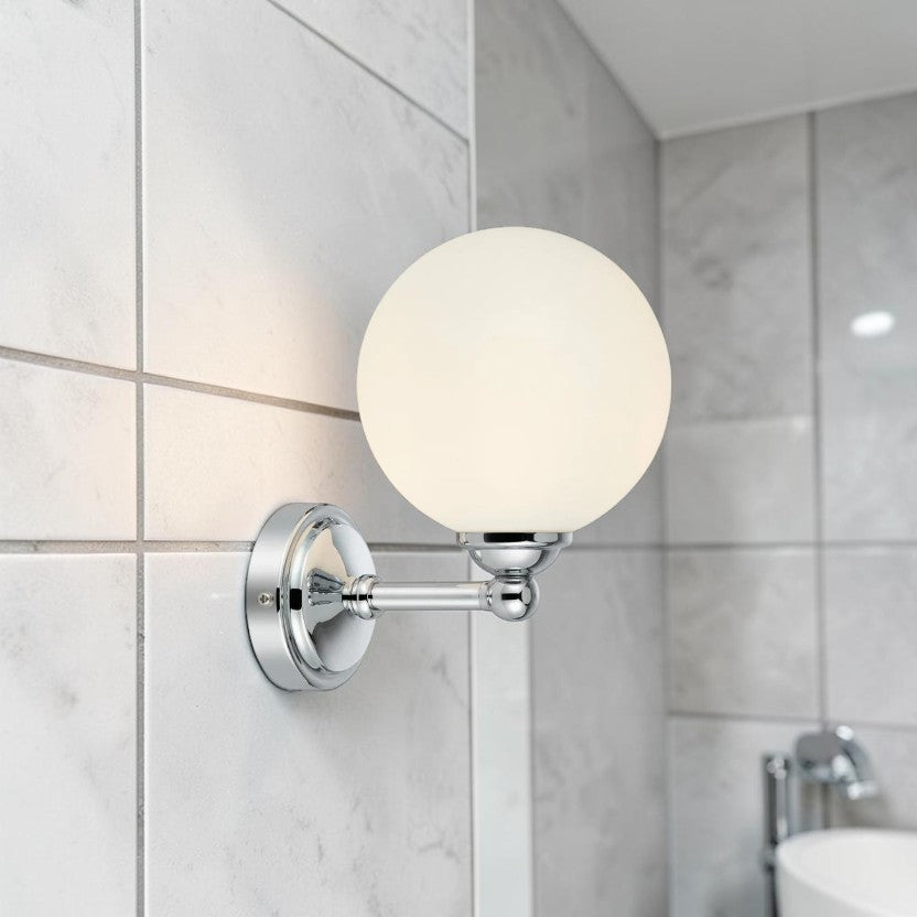 Bathroom Light Chrome Wall Sconce with Frosted Glass Globe G9 Fixture, Modern Vanity Lighting