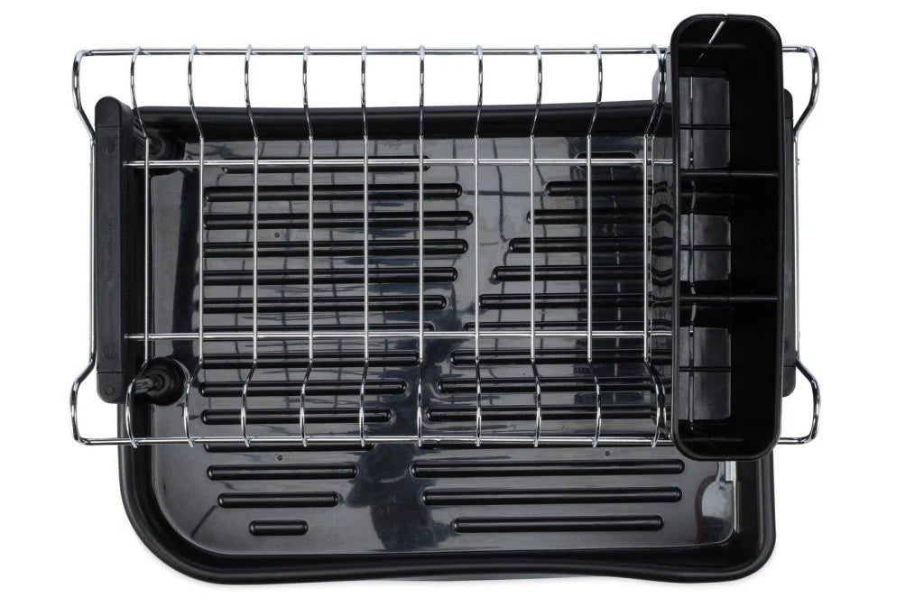 Chrome-Plated Steel Dish Rack with Drain Tray & Utensil Holder, Compact Countertop Organizer