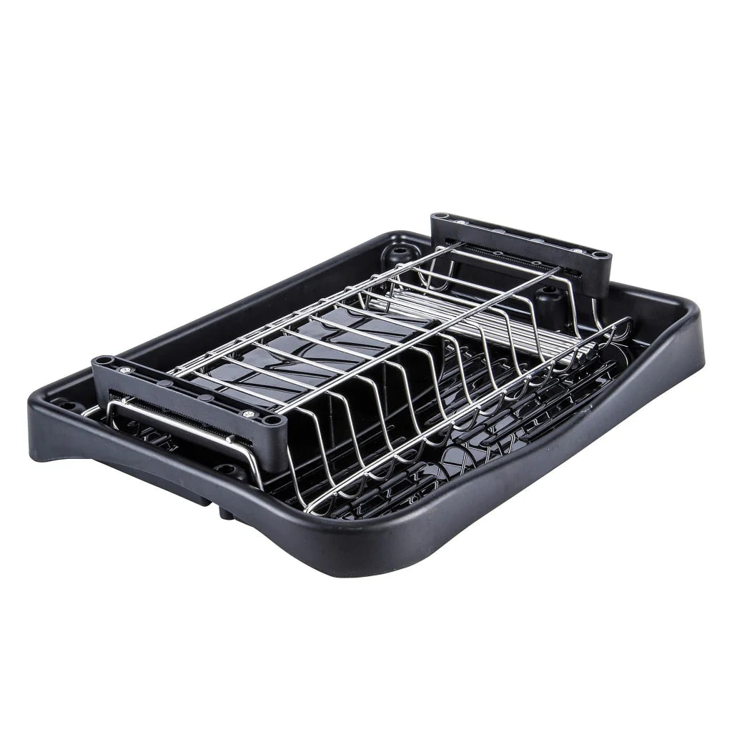 Chrome-Plated Steel Dish Rack with Drain Tray & Utensil Holder, Compact Countertop Organizer
