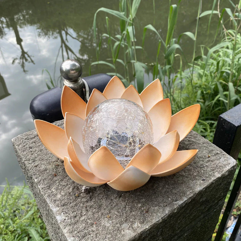 Solar Outdoor Light Amber LED Lotus Flower Design 1 Piece, Decorative Garden Outdoor Light