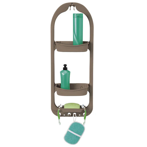 Bathroom Shower Caddy, Plastic 2-Tier with Hooks, Wall Mounted Organizer