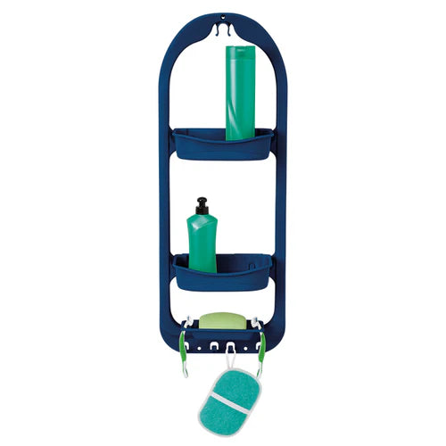 Bathroom Shower Caddy, Plastic 2-Tier with Hooks, Wall Mounted Organizer