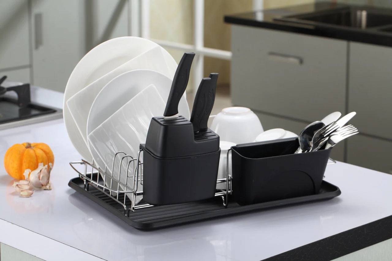 Kitchen Dishrack, 304 Stainless Steel Adjustable In-Sink Organizer with Utensil Holders, Space-Saving Design