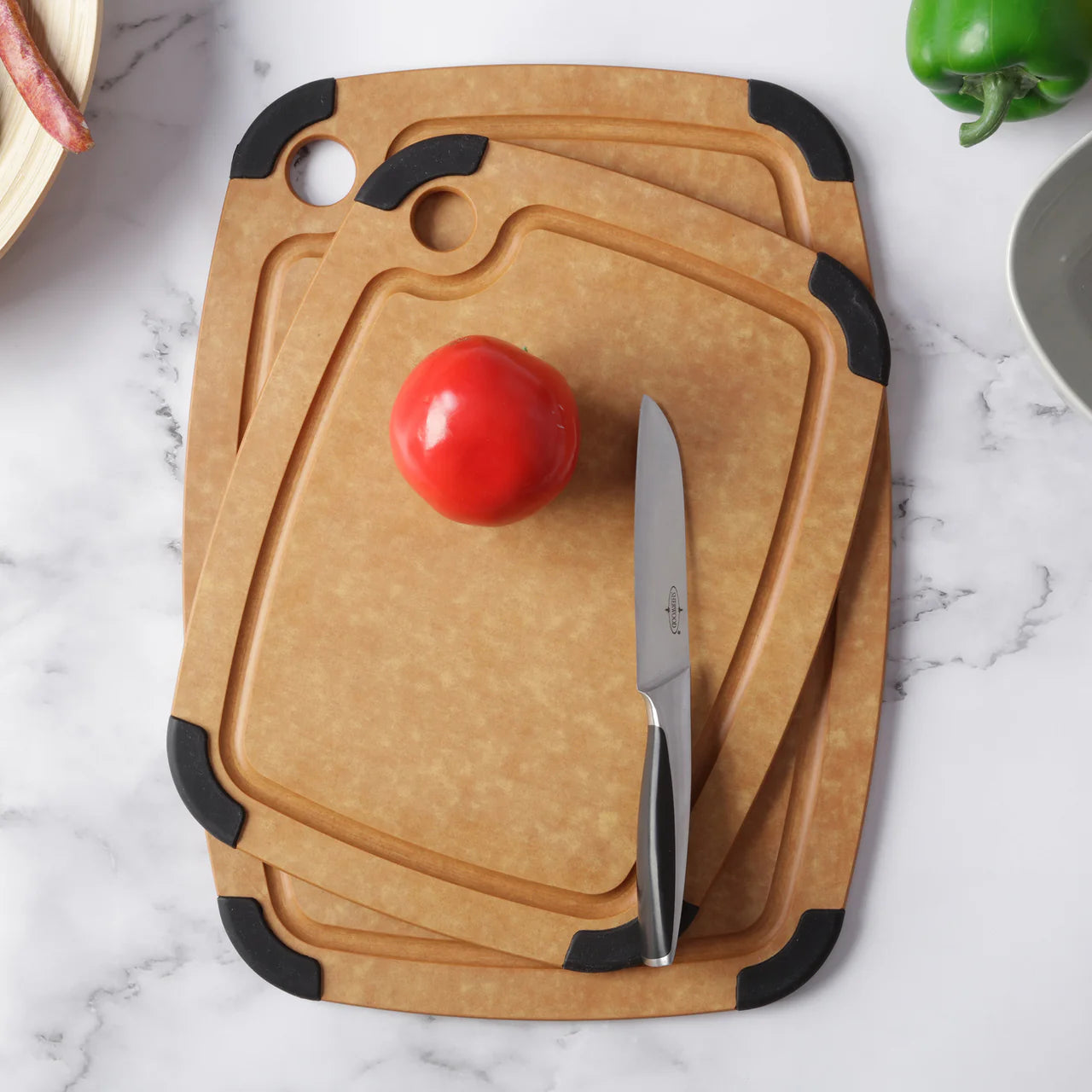 Kitchen Chopping Board Set Wood Fiber Non-Slip 2-Piece Reversible Cutting Boards, Durable Prep Surface