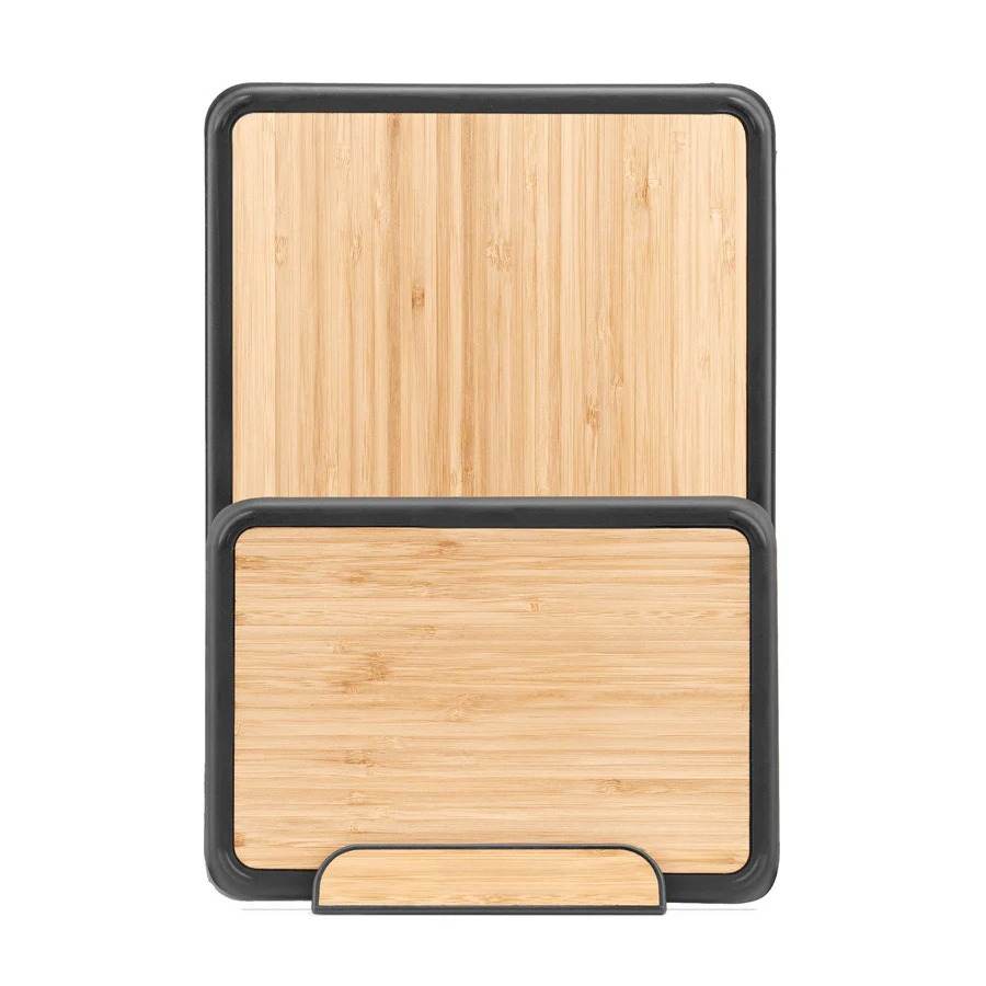 Kitchen Chopping Board Set Bamboo with Silicone Edges & Storage Stand, 3-Piece Prep System