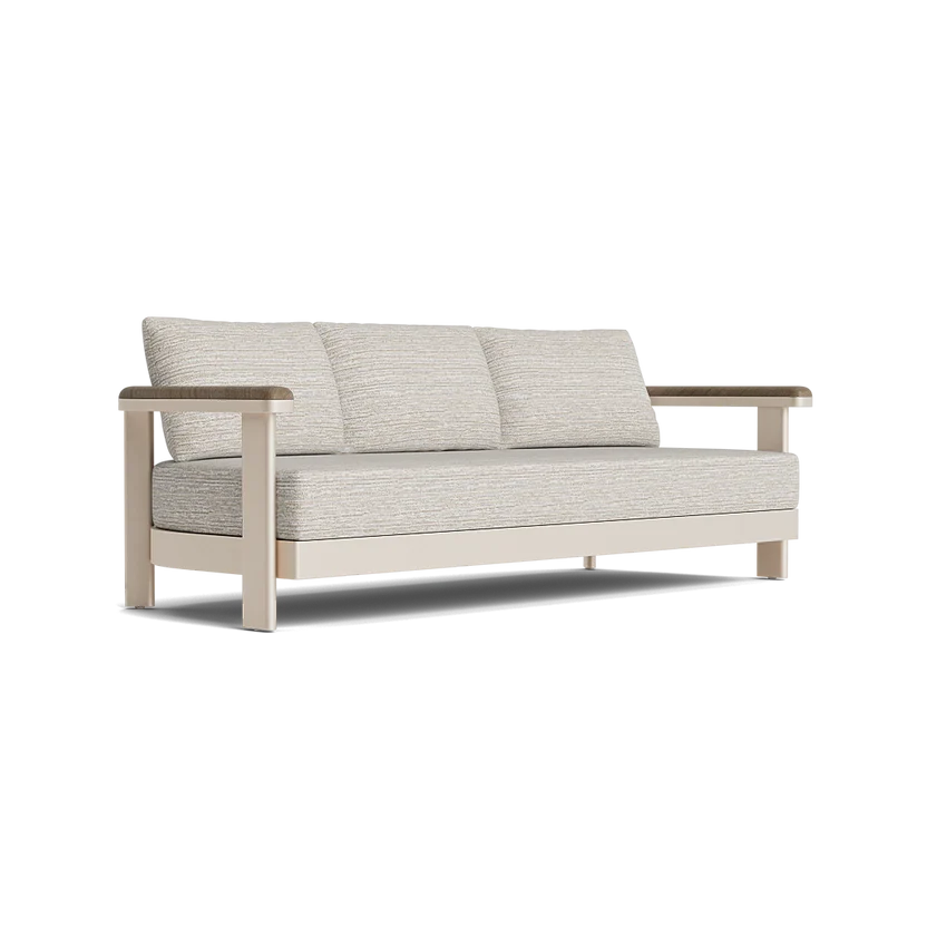 Modern Teak Frame 3-Seater Outdoor Sofa with Beige Cushions, Outdoor Sofa