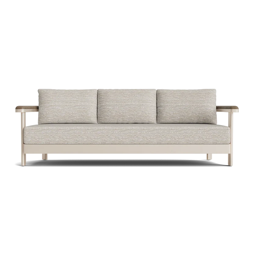 Modern Teak Frame 3-Seater Outdoor Sofa with Beige Cushions, Outdoor Sofa