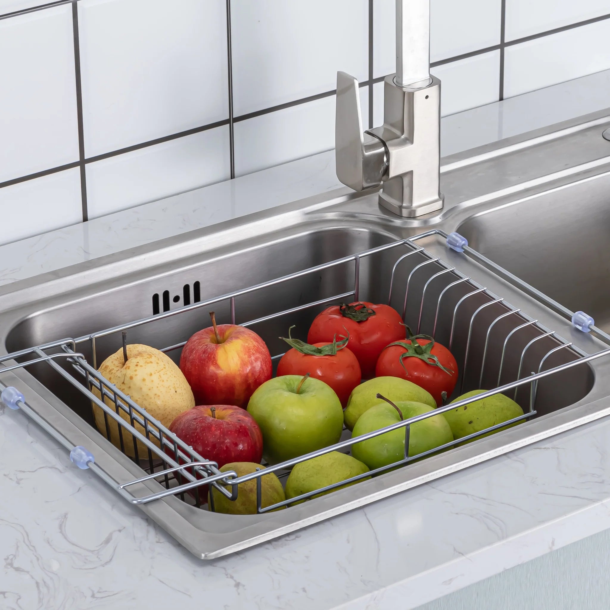 Kitchen Dishrack, Expandable 304 Stainless Steel Over-Sink Drainer, Adjustable Space-Saving Organizer