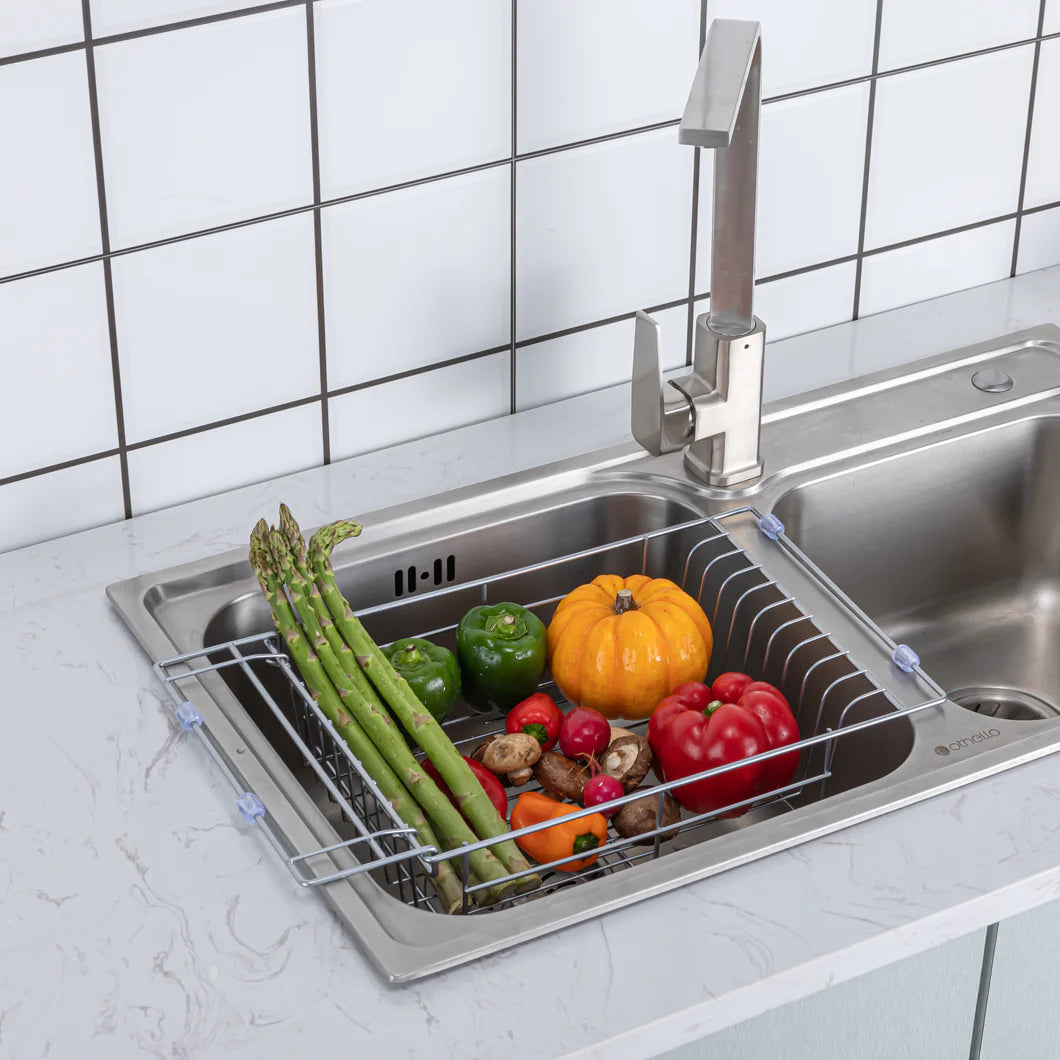 Kitchen Dishrack, Expandable 304 Stainless Steel Over-Sink Drainer, Adjustable Space-Saving Organizer