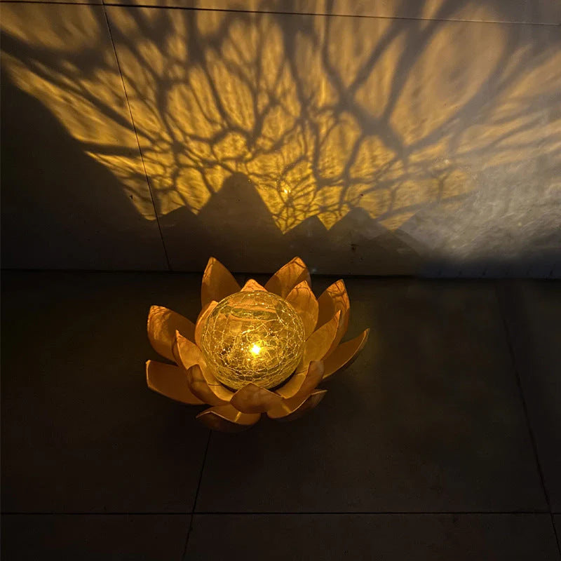 Solar Outdoor Light Yellow LED Lotus Flower Design 1 Piece, Decorative Garden Outdoor Light