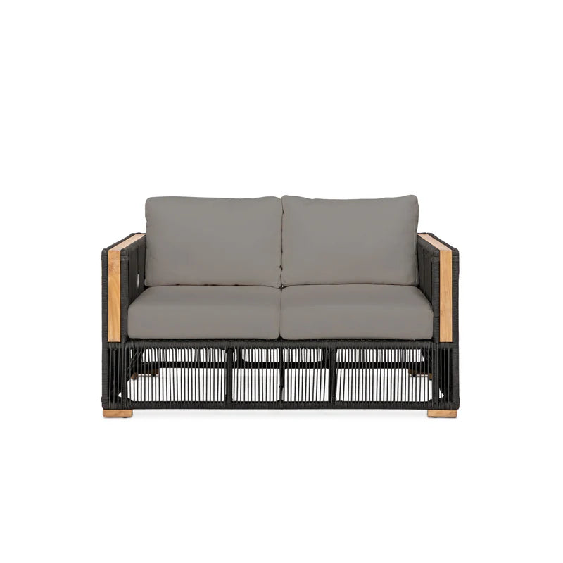 Outdoor Sofa Wicker & Aluminum Frame Gray Cushions 2 Seater, Modern Outdoor Sofa