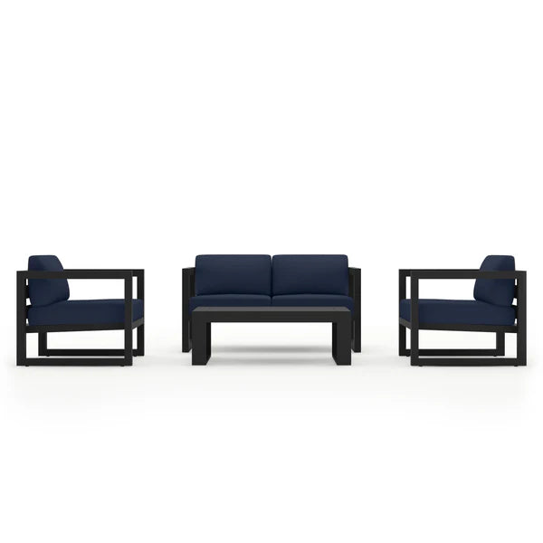 Outdoor Sofa Set, Aluminum Frame Navy Cushions 4 Piece with Coffee Table, Modern Patio Outdoor Sofa